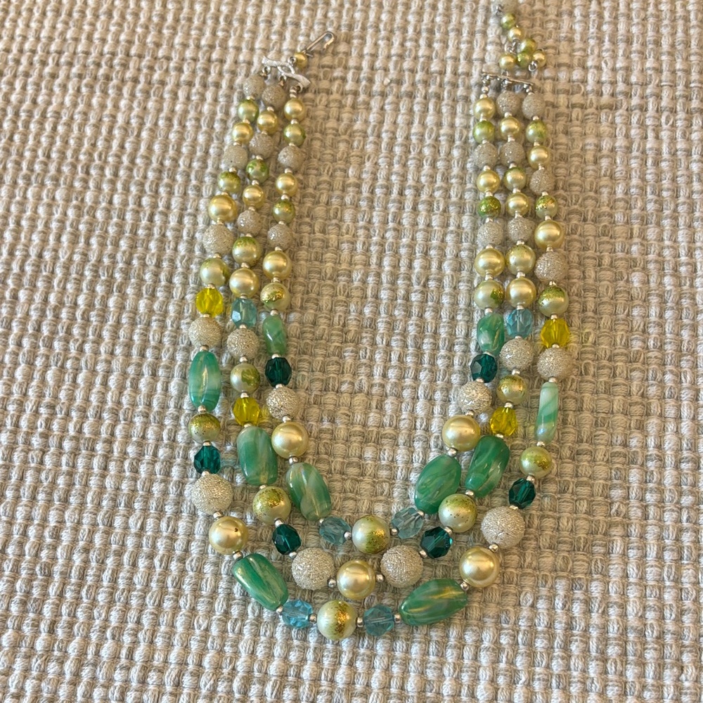 Vintage JAPAN 50’s/60’s Elegant three -Strand Beaded Necklace!!